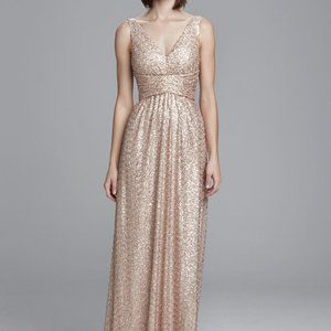 Amsale Gold Sequin Bridesmaid Dress